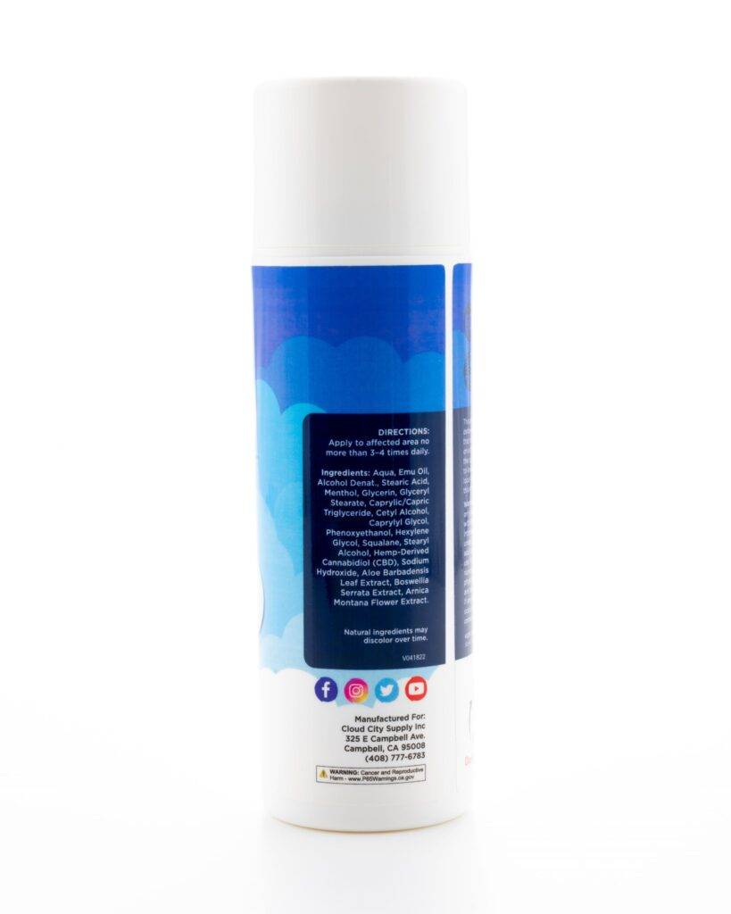 Cloud City Intensive Relief Rub Directions Side of Container